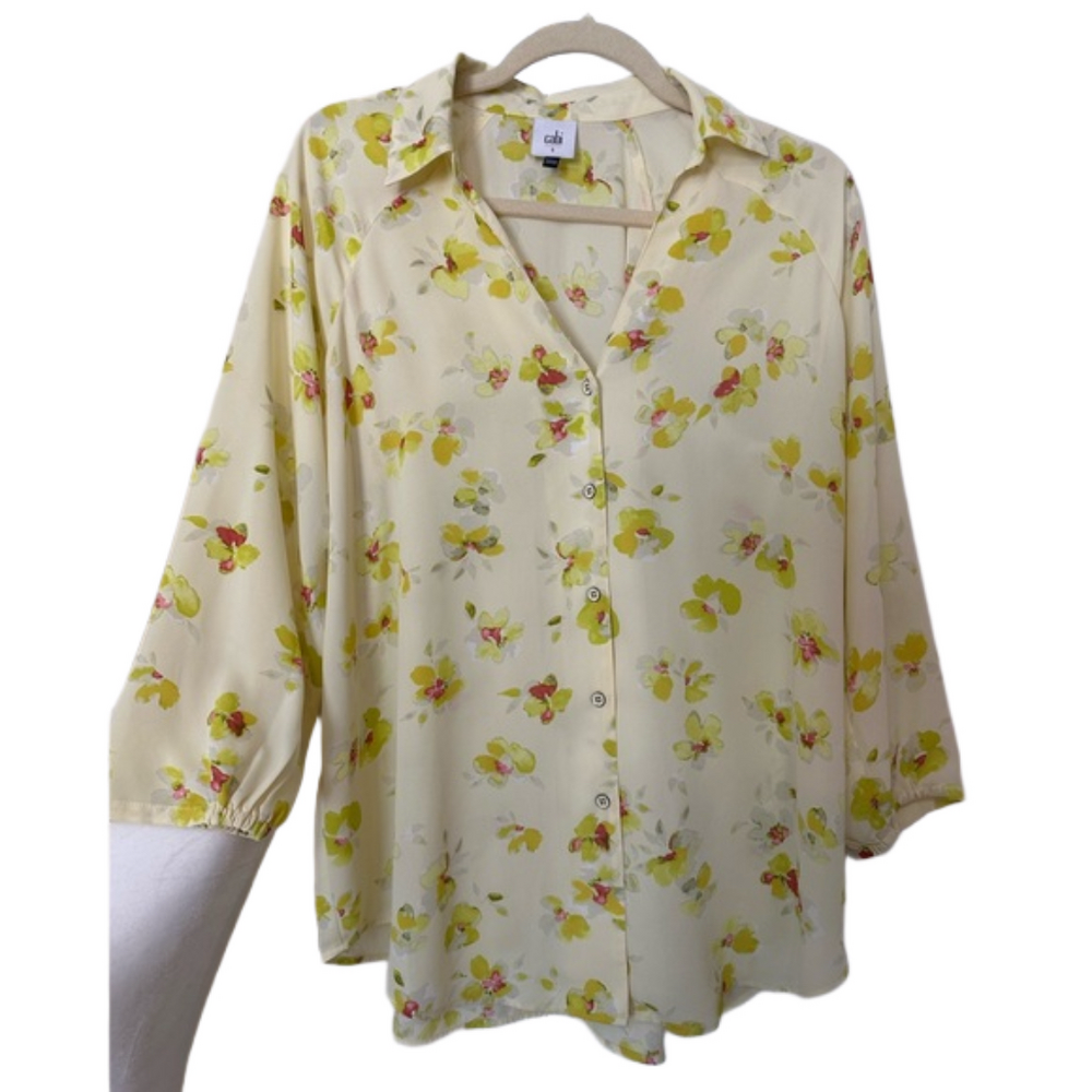 CAbi 6294 Go-To Blouse Oversized w/ 3/4 Sleeves Button Front